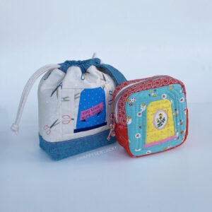 fussy cut thimbles drawstring pouch and poppet pouch
