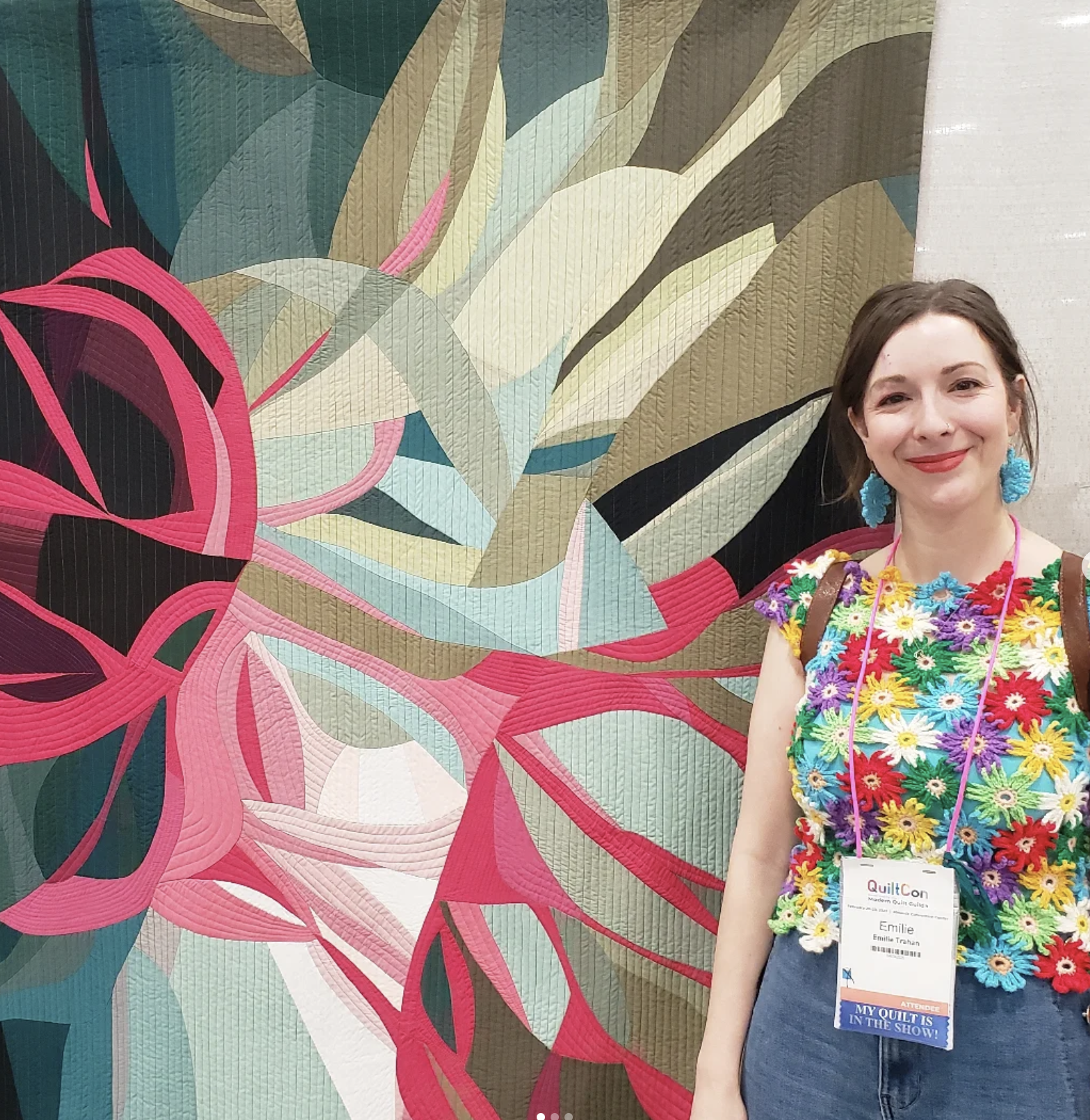 Emilie Trahan and quilt